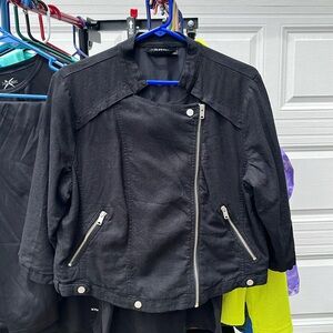 Ladies Black Linen Motojacket